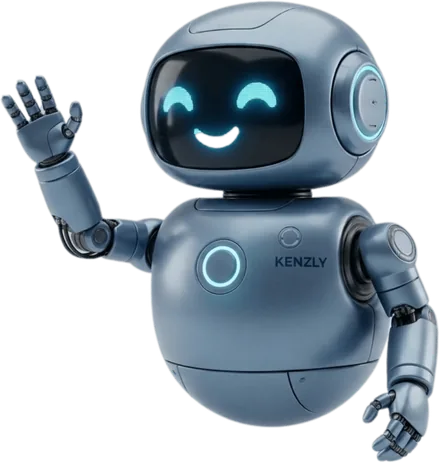 Mascota de Kenzly, un robot saludando